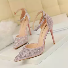 Imagem do Mulheres Sexy 10cm Sandálias De Salto Alto Do Casamento Glitter Saltos De Noiva Champanhe Bombas De Ouro Fetiche Stiletto Crystal Glitter Strap Shoes