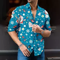 Camisa de árvore de Natal masculina, camisa clássica, manga longa, high-end, costura diária, estilo festa, moda, 2024 na internet