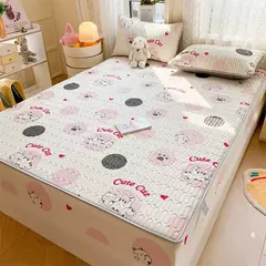 Tapetes de cama de látex natural, sensação fresca respirável, acolchoado suave, seda de gelo cabido lençol e fronhas, verão - loja online