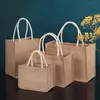 Sacolas de serapilheira reutilizáveis com alça, bolsa de compras em branco juta praia, sacos do presente vintage, mercearia, festas de aniversário