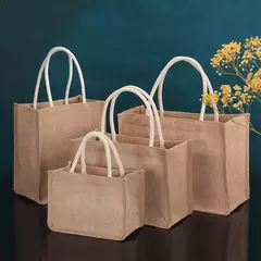 Sacolas de serapilheira reutilizáveis com alça, bolsa de compras em branco juta praia, sacos do presente vintage, mercearia, festas de aniversário