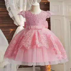 Imagem do Bordado Elegante Crianças Princesa Vestidos para Meninas Luxo Golden Lace Vintage Crianças Festival Party Gown Bebê Batismo Vestidos