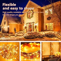 USB LED Copper Silver Wire String Lights, Luzes de fadas impermeáveis, Guirlanda Luz, Natal, Festa de casamento, Decorativo, 5m, 10m, 20m