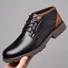 Botas de couro retrô masculinas, sapatos de cano alto, sapatos casuais para trabalho ao ar livre, botas de motocicleta punk plus size, inverno - loja online