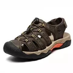 Novas sandálias masculinas de couro genuíno macio sandálias sapatos masculino