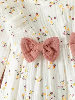 Bebê menina todas as estações manga longa impressão floral com arco macacão diário para recém-nascidos-6m roupas + bandana - Wolf Magazine