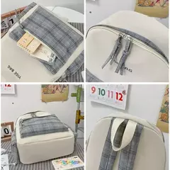 Imagem do Mochila estudantil retrô com zíper, grande capacidade, mochilas de lona xadrez, mochila feminina