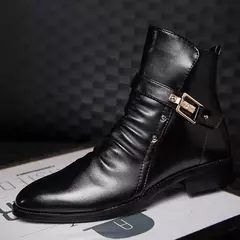 Elegante bota de couro chelsea masculina, sapato de tornozelo masculino, slip-on, vestido formal, moda, outono, inverno - Wolf Magazine