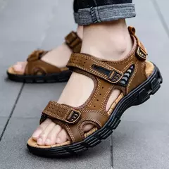 Sandálias masculinas clássicas de couro genuíno, sapatos de verão, casual, ao ar livre, praia, feriados, marca - loja online