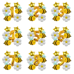 6 pçs abelha margarida dourada 32 polegada número balões de folha de alumínio conjunto margarida flor balão para tema abelha aniversário chá de bebê suprimentos