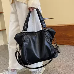 Imagem do Bolsas de ombro pretas de grande capacidade para mulheres, bolsa de compras monocromática, couro macio, bolsa crossbody, sacola de viagem senhora