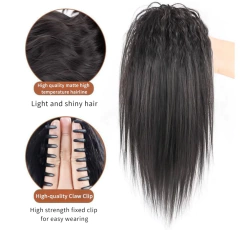 16' encaracolado em linha reta sintético garra clipe peruca de rabo de cavalo com morgan perm extensão do cabelo traceless clipe rabo de cavalo para uso diário feminino - Wolf Magazine