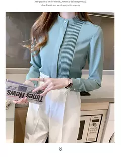 Primavera verão moda cor sólida camisa feminina de manga longa comutando irregular botão chiffon topo feminino camisa branca das mulheres c028 na internet