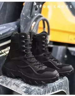 Botas de couro masculinas, sapatos casuais ao ar livre, designer leve, botas de trabalho quentes, botas artesanais clássicas - loja online