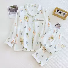 Conjunto de pijamas estampados em bolinhas, loungewear, pijama de gaze 100% algodão, loungewear, primavera, verão, feminino, pijamas, 2 peças, 2022 - Wolf Magazine