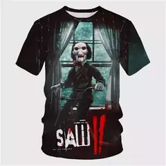 Homens e mulheres 3D Saw Horror Print Camisetas, Streetwear extragrande, camiseta de manga curta, tops com o pescoço, camisetas infantis, roupas de moda verão