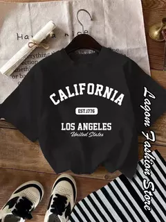 Tops de algodão vintage com gola O feminino, camiseta californiana, camiseta verão, moda, roupas de Los Angeles, streetwear casual feminino - comprar online