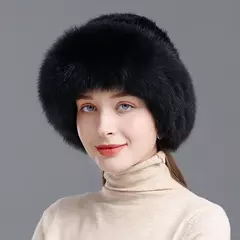 Chapéu de pele de vison genuíno para mulheres Boné de malha natural Gorros luxuosos Headwear de malha artesanal Pele de raposa real, moda inverno quente, nova na internet