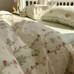 Imagem do Conjunto de capa de edredão com fronha, cereja fofa, folha plana fina, floral, meninos, meninas, rainha, tamanho completo, kit de cama, verão