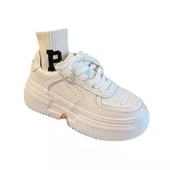 Tênis feminino vulcanizado em couro em U, sapatos casuais brancos, respirável, esporte, andar, correr, flats plataforma, novo, 2023 - loja online