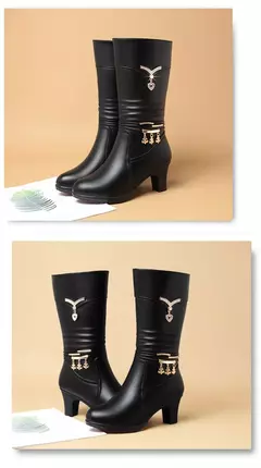 Botas médias de lã confortáveis para mulheres, salto grosso, zíper lateral, na internet