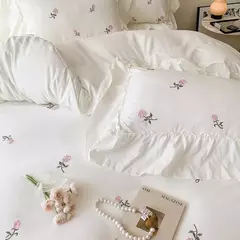 Rose Conjunto De Cama Bordado, Capa De Edredão sem Núcleo, 1 * Capa De Edredão + 2 Fronha, Estilo Princesa, 3PCs - Wolf Magazine