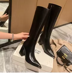 Botas de salto alto para mulheres, zíperes laterais, botas longas para senhoras na internet