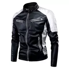 Jaqueta de couro fina masculina, emenda, locomotiva, retrô, moda lazer, mais vendida, primavera e outono, 2023 - comprar online