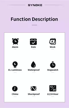 SYNOKE-Digital relógios para mulheres, luminoso, multifunções, impermeável, cronógrafo, relógio de pulso, ao ar livre, meninas, estudante, esportes, nova moda na internet