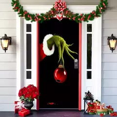 Imagem do Pesadelo Antes Do Natal Decorações Ao Ar Livre Adereços, Tampa Da Porta, Santa, Xmas Elfos Contexto, Banner Party, Casa Porta Pendurar