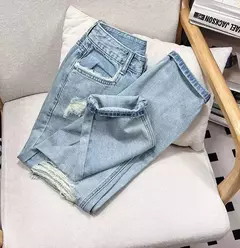 Calça harém feminina de cintura alta na moda, jeans estilo coreano, emagrecedora, solta, rasgada, 9 pontos, nova chegada, outono na internet