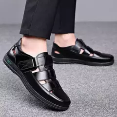 Sapatos de couro oco masculino, sandálias casuais, sapatos de furos respiráveis, verão, 2024 - comprar online