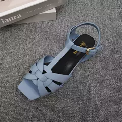 Imagem do Sandálias boca de peixe com dedos abertos para mulheres, sapatos de couro luxuoso, fivela de metal, moda grande, 35-44