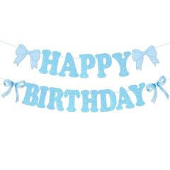 1 pçs banner azul feliz aniversário guirlanda cenários decoração crianças chá de bebê menina fontes de festa bowknot bandeira pendurado