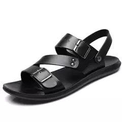 Moda Confortável Sandálias Masculinas Cor Sólida Open Toe Mens Sandálias De Couro 2023 Novos Chinelos De Praia para Calçado De Couro Masculino - comprar online