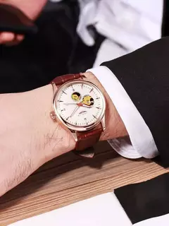 Relógio de pulso mecânico automático masculino, relógio estilo elegante, esqueleto de roma - loja online