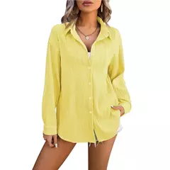Blusas vintage grandes para mulheres, camisas soltas casuais para jovens, tops femininos monocromáticos, moda elegante, outono, 2024 - loja online