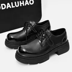 Imagem do Sapatos de couro formal grosso para homens, plataforma de designer de luxo, vestido de casamento Oxfords, preto, marrom