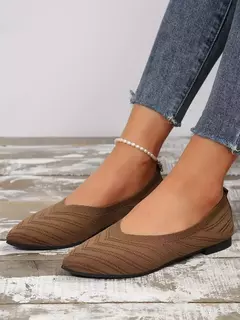 Sapatos baixos de dedo apontado para mulheres, Cor sólida, Sapatos de malha, Mocassins casuais, Sapatilhas respiráveis na internet
