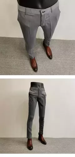 Calças justas de estiramento formal masculinas, calças casuais, roupa de cor sólida, calças de terno fashion - Wolf Magazine