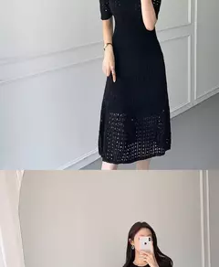 Vestido de malha de manga curta feminino, seda gelada, branco, oco Fashion, Celebridade Linha A, Verão, Novo, 2024 - Wolf Magazine