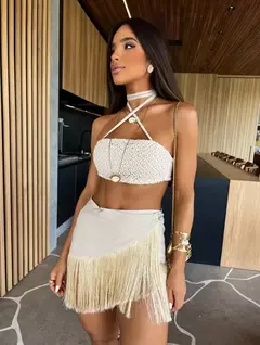 Conjunto sexy de biquíni feminino, sutiã de renda, mini saia, férias de praia, fato de banho feminino casual, 2 peças, verão na internet