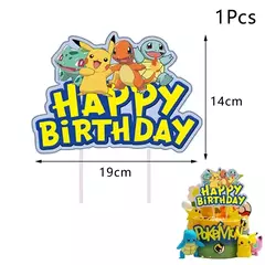 Topper de bolo pokémon, figura de anime, festa de pikachu, feliz aniversário, decoração de bolo pokémon, suprimentos, presente para crianças - comprar online