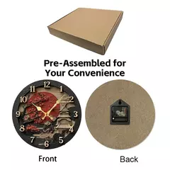 Imagem do Relógio de parede suspenso silencioso redondo de madeira com tema samurai, adequado para sala de estar, escritório, sala de estudo, quarto, decoração de casa