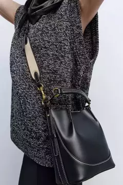 ZA Bolsa de Boca Plissada Marrom para Mulheres, Bolsa de Balde de Transporte, Al - loja online