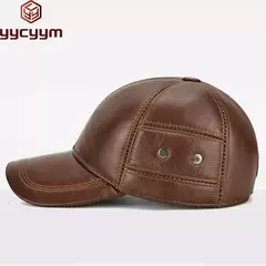 Boné de beisebol de couro verdadeiro para homens, boné de couro real, orelha exterior, novo estilo, inverno quente, 2022 - comprar online