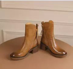 Botas de plataforma chelsea para mulheres, salto robusto, dedo do pé redondo, marrom, ankle boots, salto alto, couro, ao ar livre, novo - comprar online