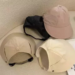 Imagem do Chapéu de aba larga dobrável para mulheres, chapéu de balde de praia, viseiras UV, bonés de pescador e rabo de cavalo ajustáveis, verão