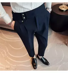 Imagem do Calça formal de botão de cintura alta estilo britânico masculina, terno casual empresarial, calça de escritório, monocromática, alta qualidade, nova, primavera