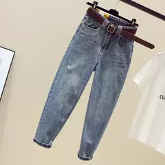 Calça feminina solta, emagrecedora, versátil e de cintura alta, jeans versão coreana, moda verão, novo estilo, 2021 - Wolf Magazine